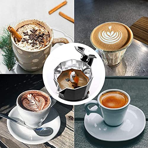 Stovetop Espresso Maker 6 Cup 300ml, Aluminum Moka Pot Gift Set, Italian Cuban Greca Coffee, Easy To Use & Clean - Set Including 2 Cups, Spoon, Black, Perfect Gifts For Coffee Lovers - DigiVirt