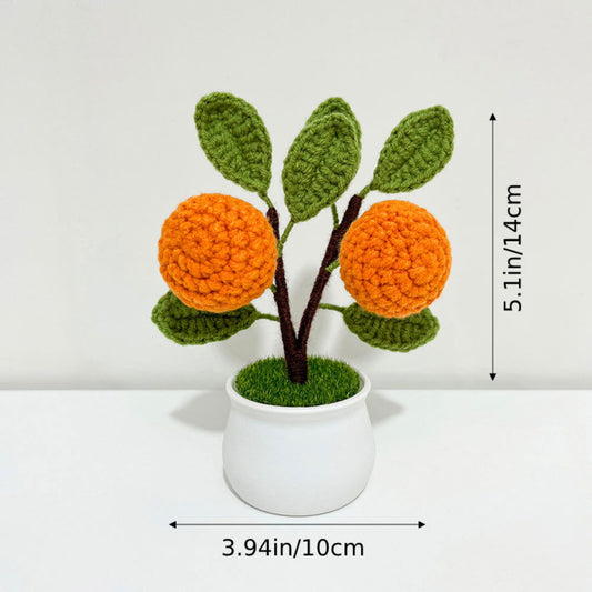 Strawberry Orange Potted Plants Completed Hand Woven Knitted Potted Plants Gift for Handicraft Lover - DigiVirt