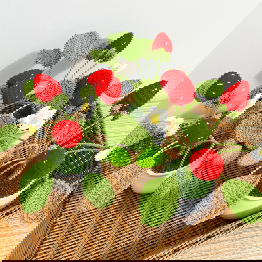 Strawberry Orange Potted Plants Completed Hand Woven Knitted Potted Plants Gift for Handicraft Lover - DigiVirt