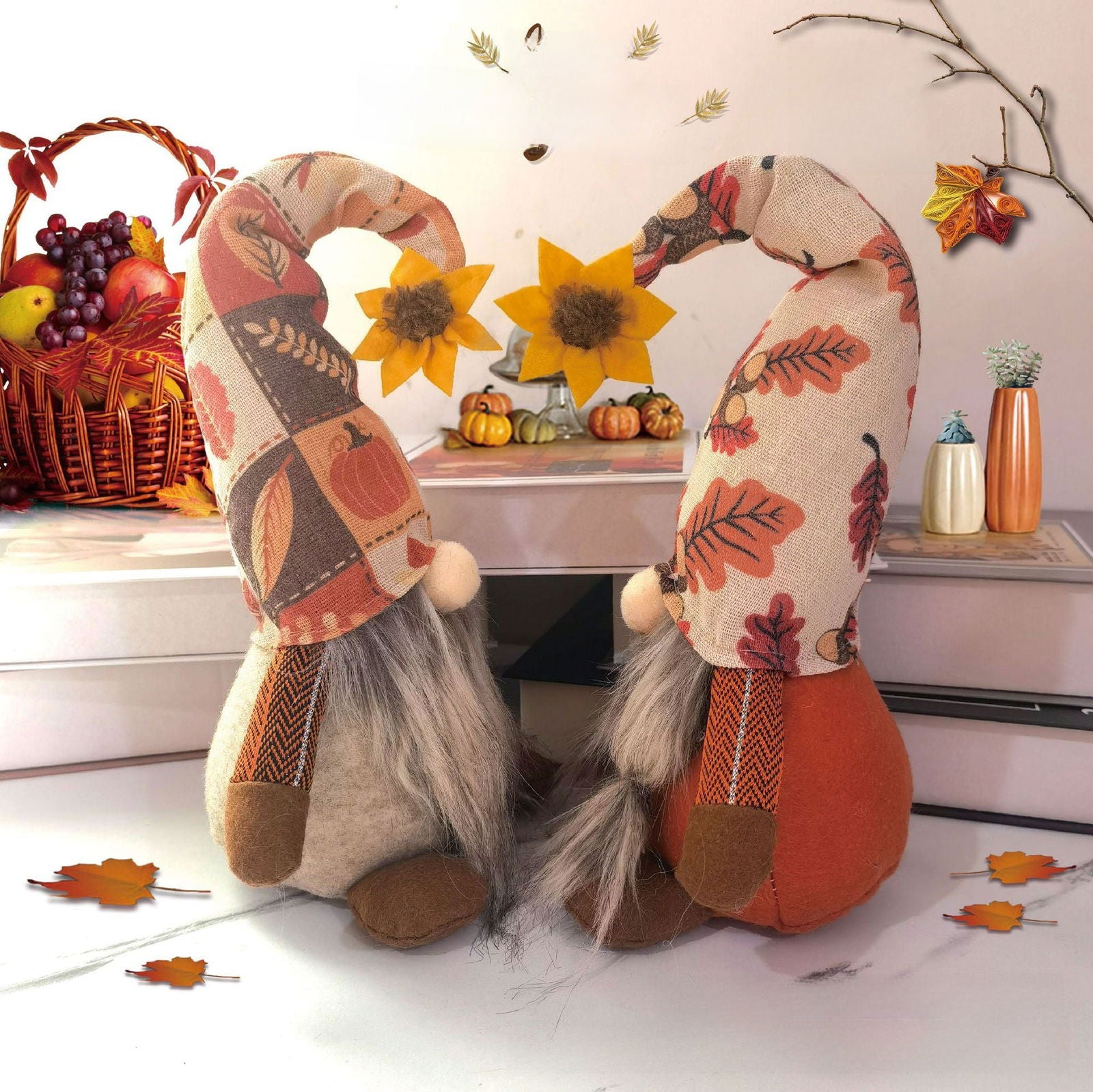 Thanksgiving Doll Handmade Sunflower Maple Leaf Harvest Festival Faceless Elderly Decoration Window Decorations - DigiVirt