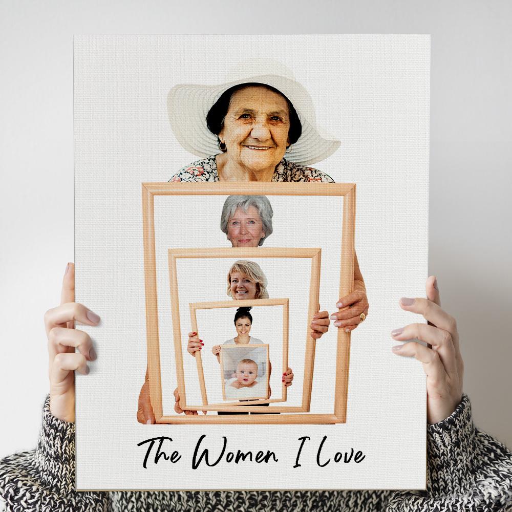 The Three/ Four/ Five Ages of the Generations Painting Custom Photo Canvas Ornament Mother's Day Gift Without Frame - DigiVirt