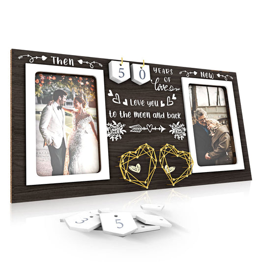Then & Now Anniversary Picture Frame - 1-99 Years Anniversary Wedding Gift for Couple, Mother's Day Gift for Couples Wood Photo Frame Holds 2 4x6 Inches Photos - DigiVirt