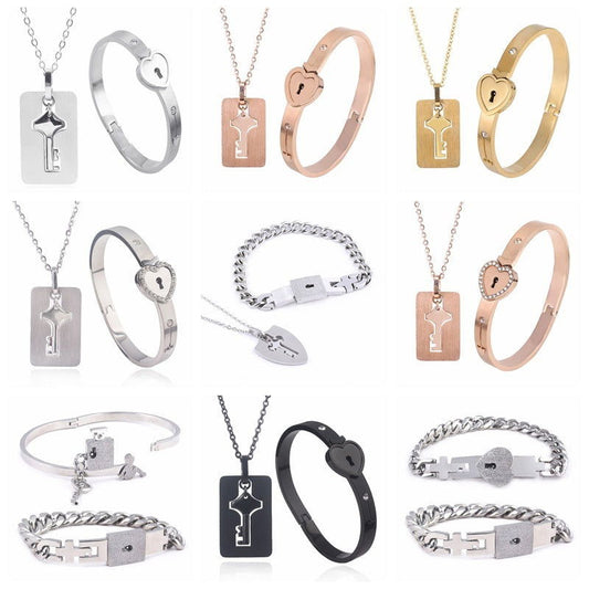 Titanium Steel Couple Love Lock, Bracelet, Key Set, Necklace - DigiVirt