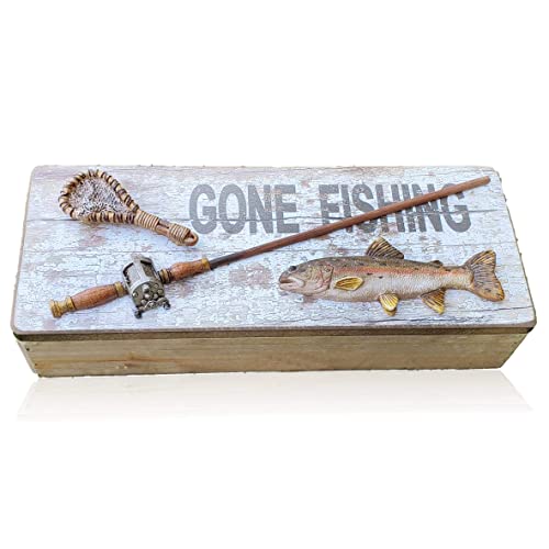 Tumbler Home Gone Fishing Wood Box - Holds Coins, Keys and Wallet - Father's Day Gift, Gifts for Fisherman, Gift for Dad, Christmas Gift - DigiVirt