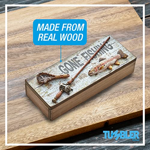 Tumbler Home Gone Fishing Wood Box - Holds Coins, Keys and Wallet - Father's Day Gift, Gifts for Fisherman, Gift for Dad, Christmas Gift - DigiVirt