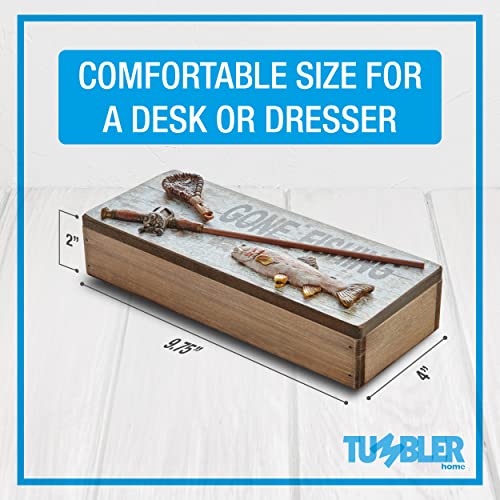 Tumbler Home Gone Fishing Wood Box - Holds Coins, Keys and Wallet - Father's Day Gift, Gifts for Fisherman, Gift for Dad, Christmas Gift - DigiVirt