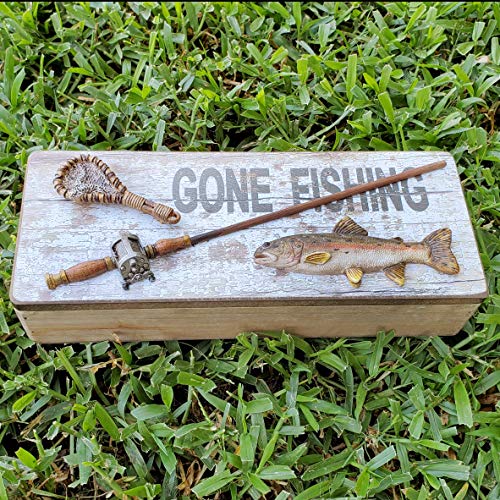 Tumbler Home Gone Fishing Wood Box - Holds Coins, Keys and Wallet - Father's Day Gift, Gifts for Fisherman, Gift for Dad, Christmas Gift - DigiVirt