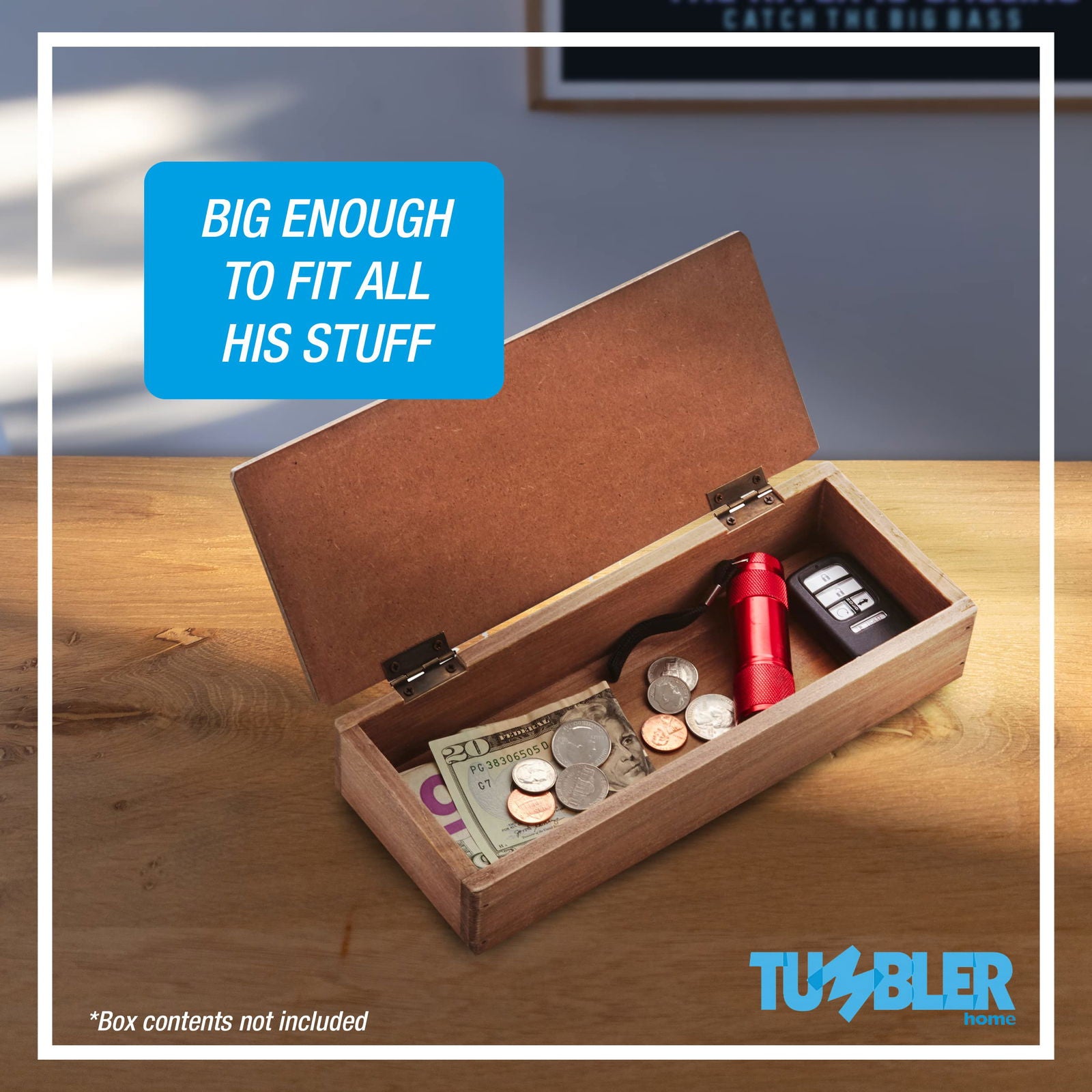 Tumbler Home Gone Fishing Wood Box - Holds Coins, Keys and Wallet - Father's Day Gift, Gifts for Fisherman, Gift for Dad, Christmas Gift - DigiVirt