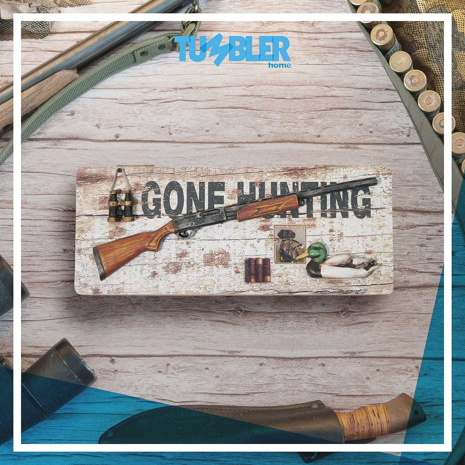 Tumbler Home Gone Fishing Wood Box - Holds Coins, Keys and Wallet - Father's Day Gift, Gifts for Fisherman, Gift for Dad, Christmas Gift - DigiVirt