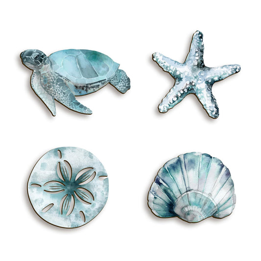 VGICH Summer Decorations for Home 4 Pieces Summer Ocean Animals Beach Home Bathroo Decor Blue Wooden Coastal Wall Art Hanging Plaque for Summer Decor - DigiVirt
