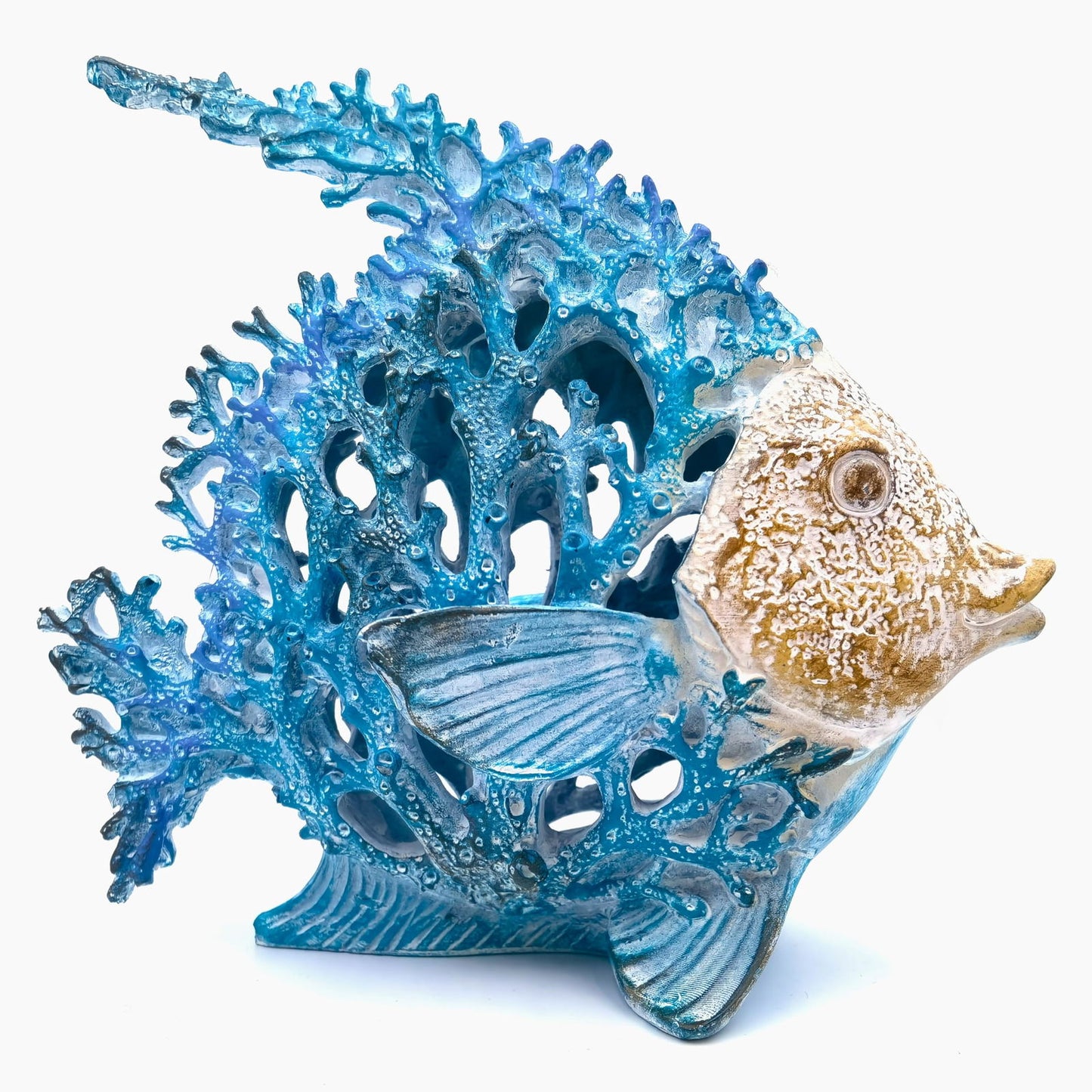 VVGIFTS Beach Coastal Decor Coral Reef Angelfish Home Office Desk Decor Sculpture Statue for Tabletop Shelf Bathroom Decoration Ornament Gift (Turquoise and Blue) - DigiVirt