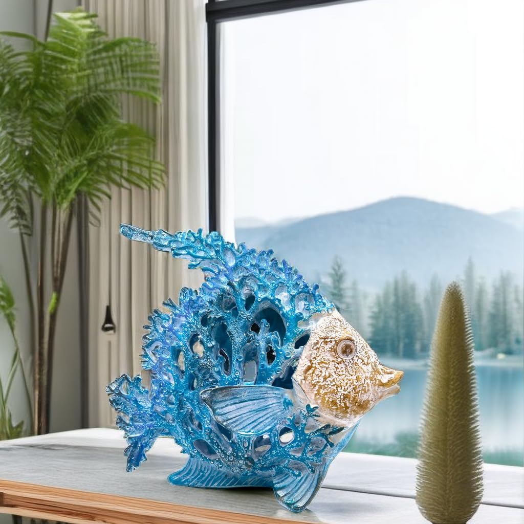 VVGIFTS Beach Coastal Decor Coral Reef Angelfish Home Office Desk Decor Sculpture Statue for Tabletop Shelf Bathroom Decoration Ornament Gift (Turquoise and Blue) - DigiVirt