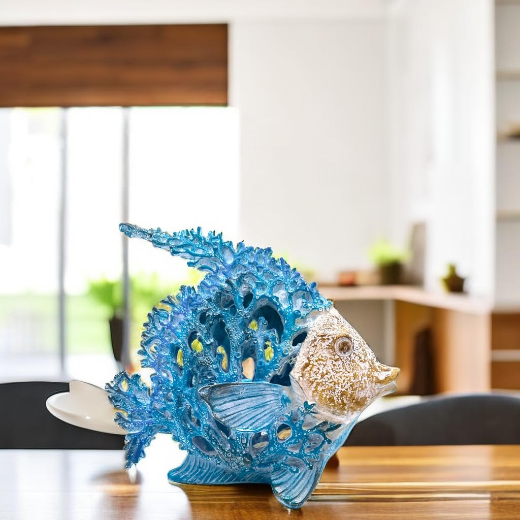 VVGIFTS Beach Coastal Decor Coral Reef Angelfish Home Office Desk Decor Sculpture Statue for Tabletop Shelf Bathroom Decoration Ornament Gift (Turquoise and Blue) - DigiVirt