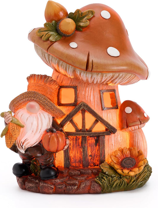 Valery Madelyn Gnomes Fall Decorations for Home, Straw House Mushroom Garden Fairy House Statues for Indoor Table Centerpiece, Harvest Thanksgiving Autumn Figurines Gift for Party Shelf Decor 6.6inch - DigiVirt