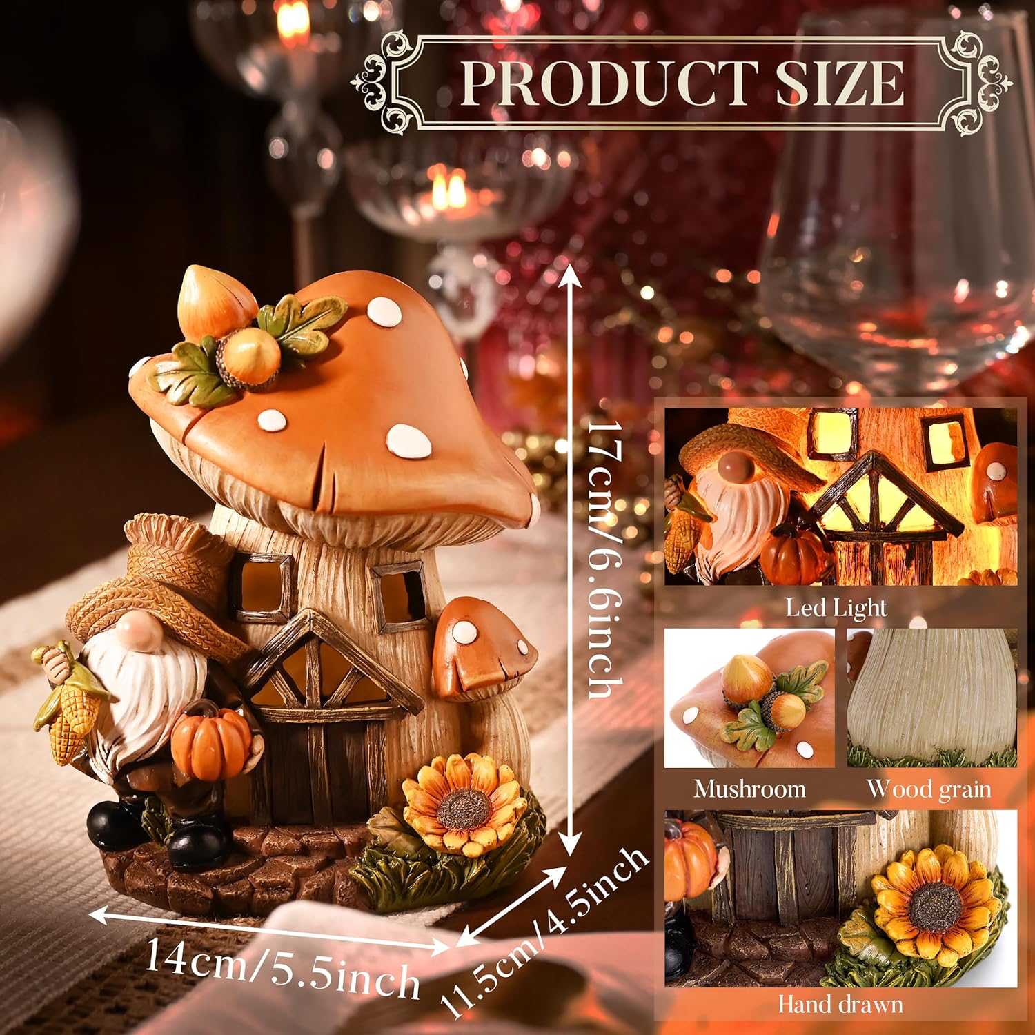 Valery Madelyn Gnomes Fall Decorations for Home, Straw House Mushroom Garden Fairy House Statues for Indoor Table Centerpiece, Harvest Thanksgiving Autumn Figurines Gift for Party Shelf Decor 6.6inch - DigiVirt