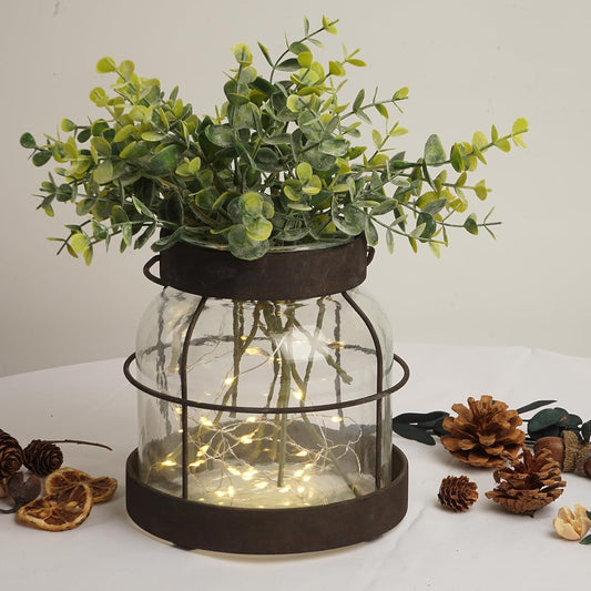 Vintage Glass Vase, Modern Farmhouse Decor, Rustic Vase for Living Room, Decorative Clear Vase for Flowers, Dried Flower, Floral Arrangement, Centerpieces for Dining Table - DigiVirt