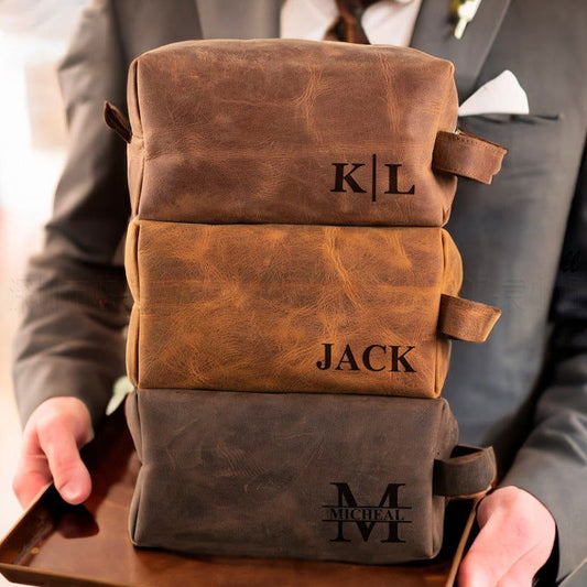 Vintage Rustic Leather Cosmetic Bag Gift for Men Portable Large Capacity Skin Care Zipper Bag Portable Toiletry Bag Trending gift - DigiVirt
