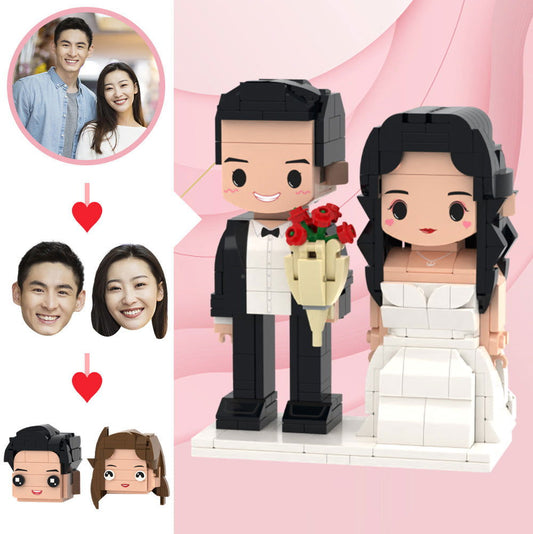 Wedding Gifts Romantic Wedding Cute Face Brick Figures Customizable Head 2 People Custom Brick Figures - DigiVirt
