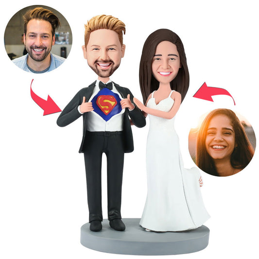 Wedding Superman Popular Custom Bobblehead With Engraved Text - DigiVirt