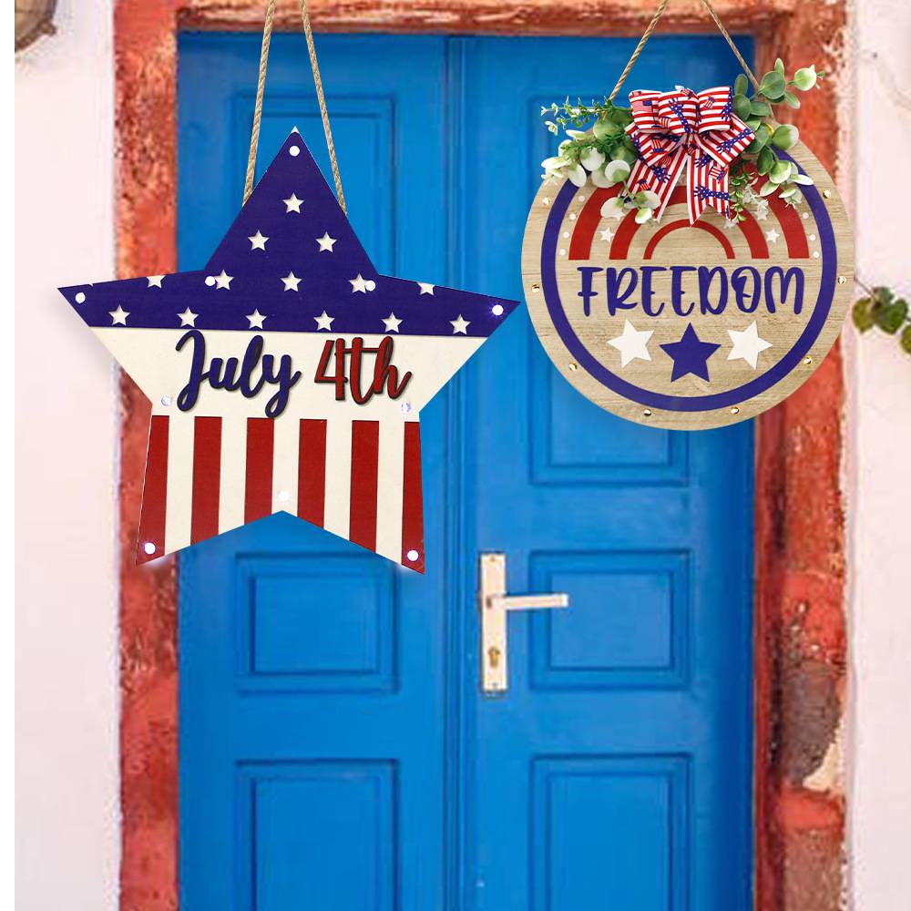 Welcome Door Sign 4th of July Independence Day Decorations Front Door Hanger Gifts - DigiVirt