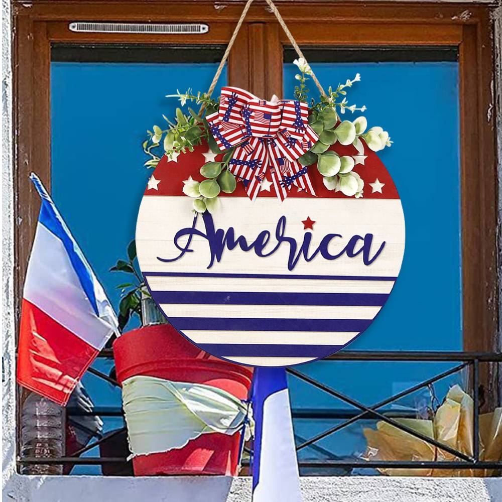 Welcome Door Sign 4th of July Independence Day Decorations Front Door Hanger Gifts - DigiVirt