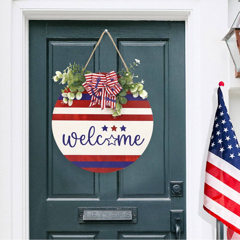 Welcome Door Sign 4th of July Independence Day Decorations Front Door Hanger Gifts - DigiVirt
