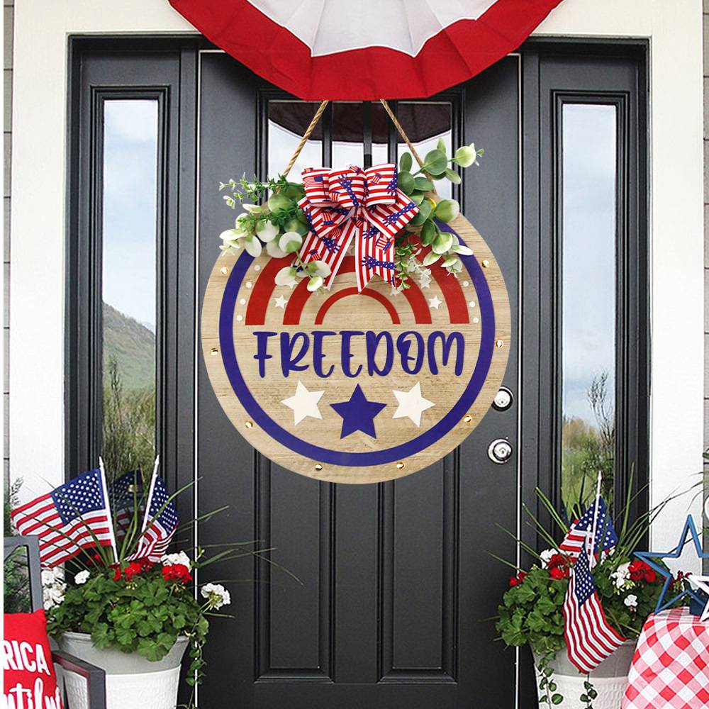 Welcome Door Sign 4th of July Independence Day Decorations Front Door Hanger Gifts - DigiVirt