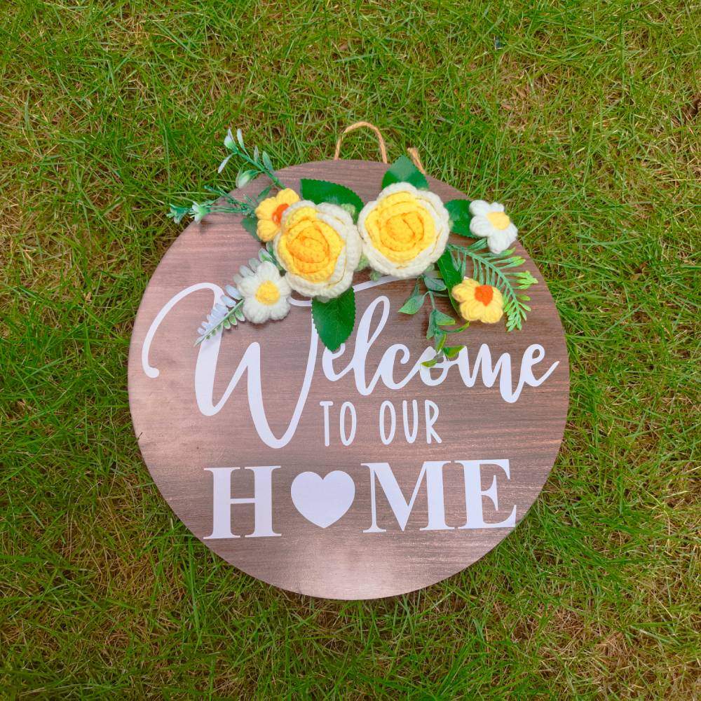Welcome Door Sign Crocheted Flower Front Door Decorations Unique Gifts - DigiVirt