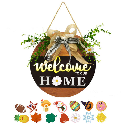 Welcome Sign with Light for Front Door Wood Farmhouse Wreath Porch Decor Hanging Decoration Gifts - DigiVirt