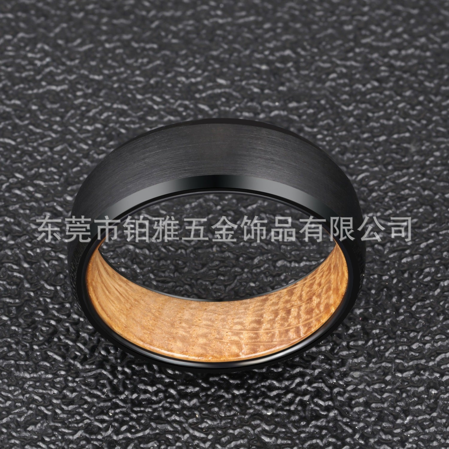 Wine Barrel Wooden Ring 8mm Electric Black Chamfered Tungsten Steel Shell With Wine Barrel Wooden Inner Ring - DigiVirt