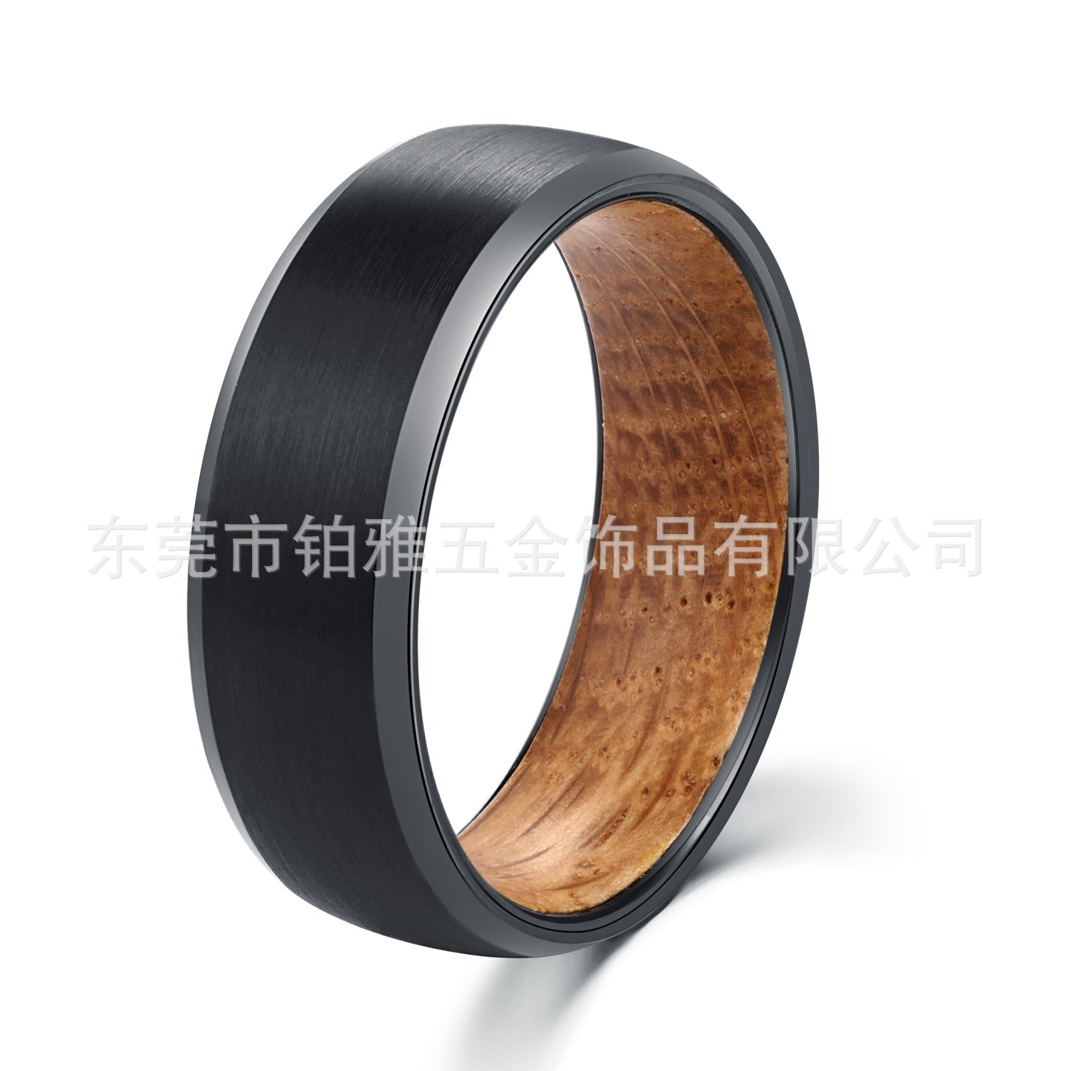 Wine Barrel Wooden Ring 8mm Electric Black Chamfered Tungsten Steel Shell With Wine Barrel Wooden Inner Ring - DigiVirt