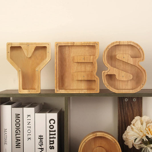 Wooden 26 Letter Piggy Bank Wooden Funny English Letter Piggy Bank Crafts - DigiVirt