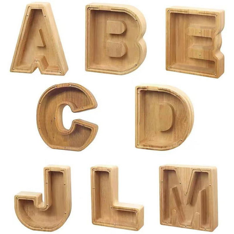 Wooden 26 Letter Piggy Bank Wooden Funny English Letter Piggy Bank Crafts - DigiVirt
