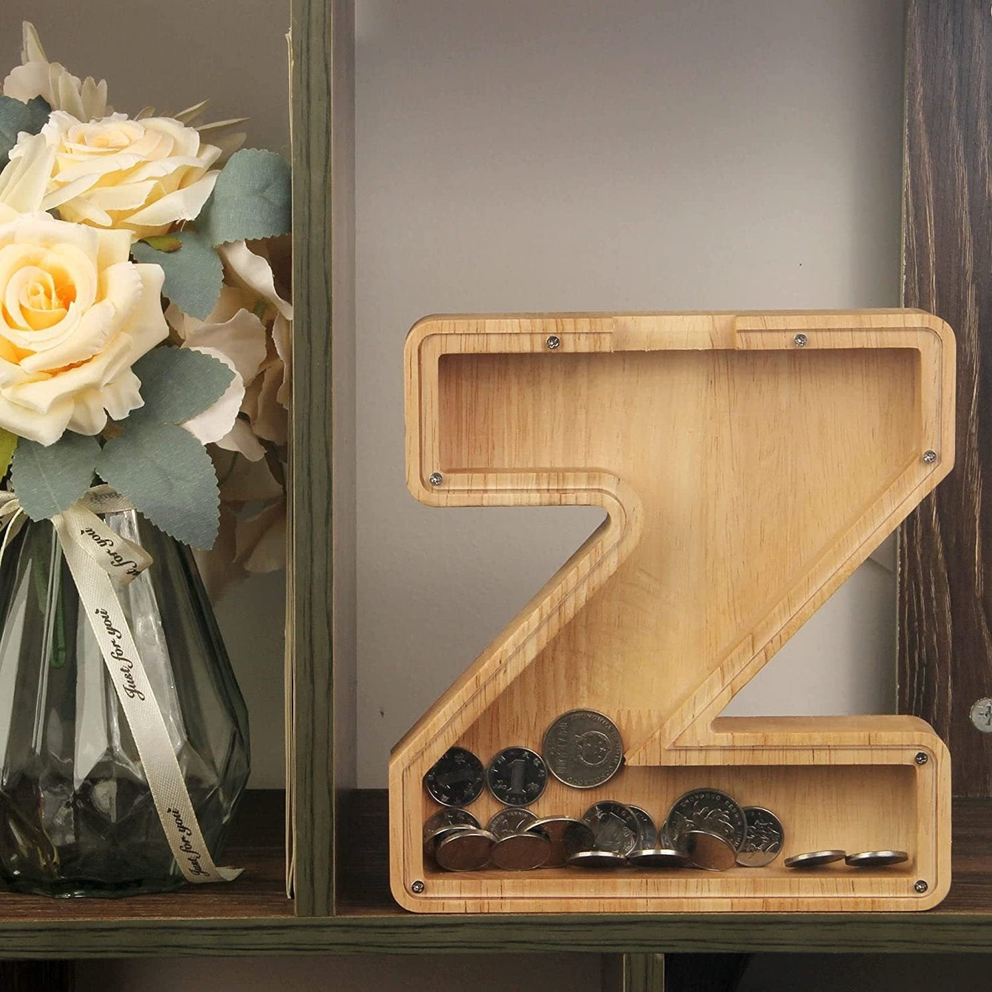 Wooden 26 Letter Piggy Bank Wooden Funny English Letter Piggy Bank Crafts - DigiVirt
