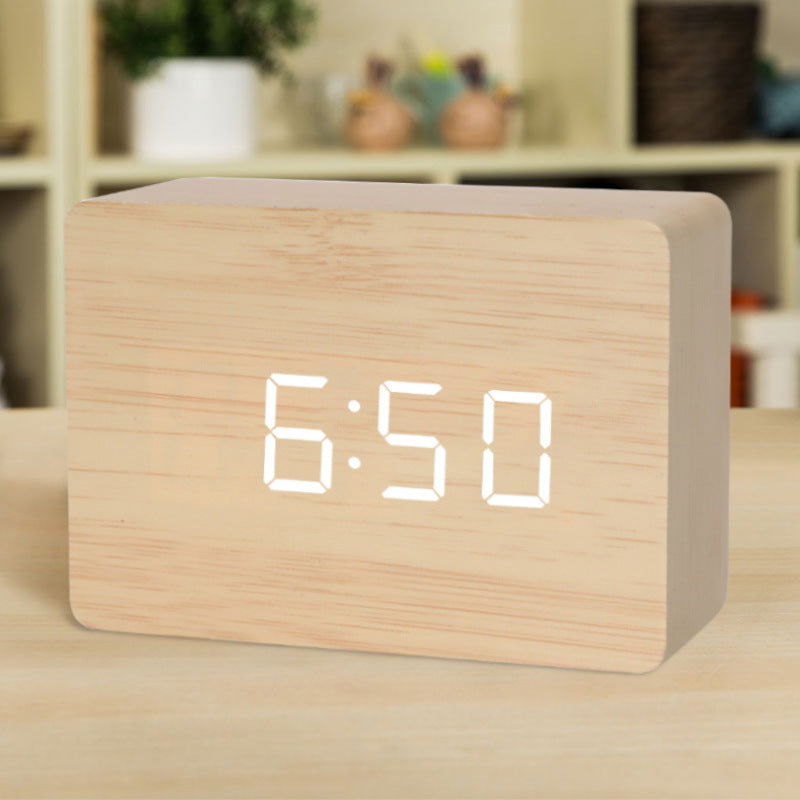 Wooden Alarm Clock Natural Minimalistic Rustic Trending LED Wooden Clock - DigiVirt