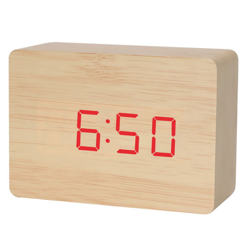 Wooden Alarm Clock Natural Minimalistic Rustic Trending LED Wooden Clock - DigiVirt