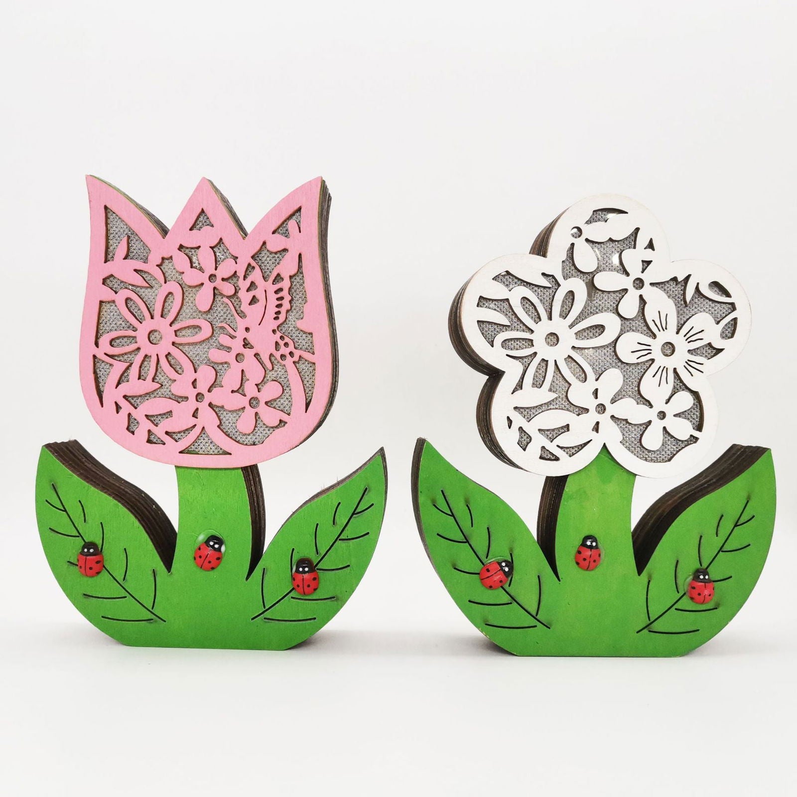 Wooden Flowers Lighting Creative Spring Painted Butterfly LED Craft Ornaments - DigiVirt