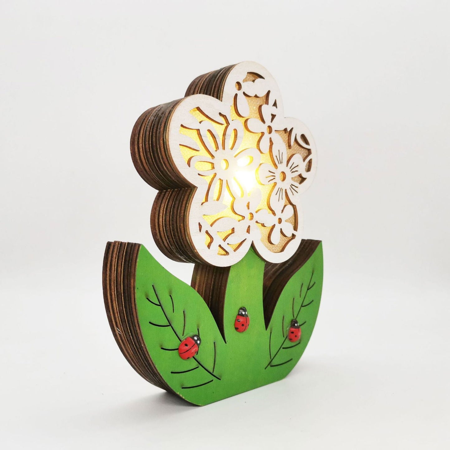 Wooden Flowers Lighting Creative Spring Painted Butterfly LED Craft Ornaments - DigiVirt