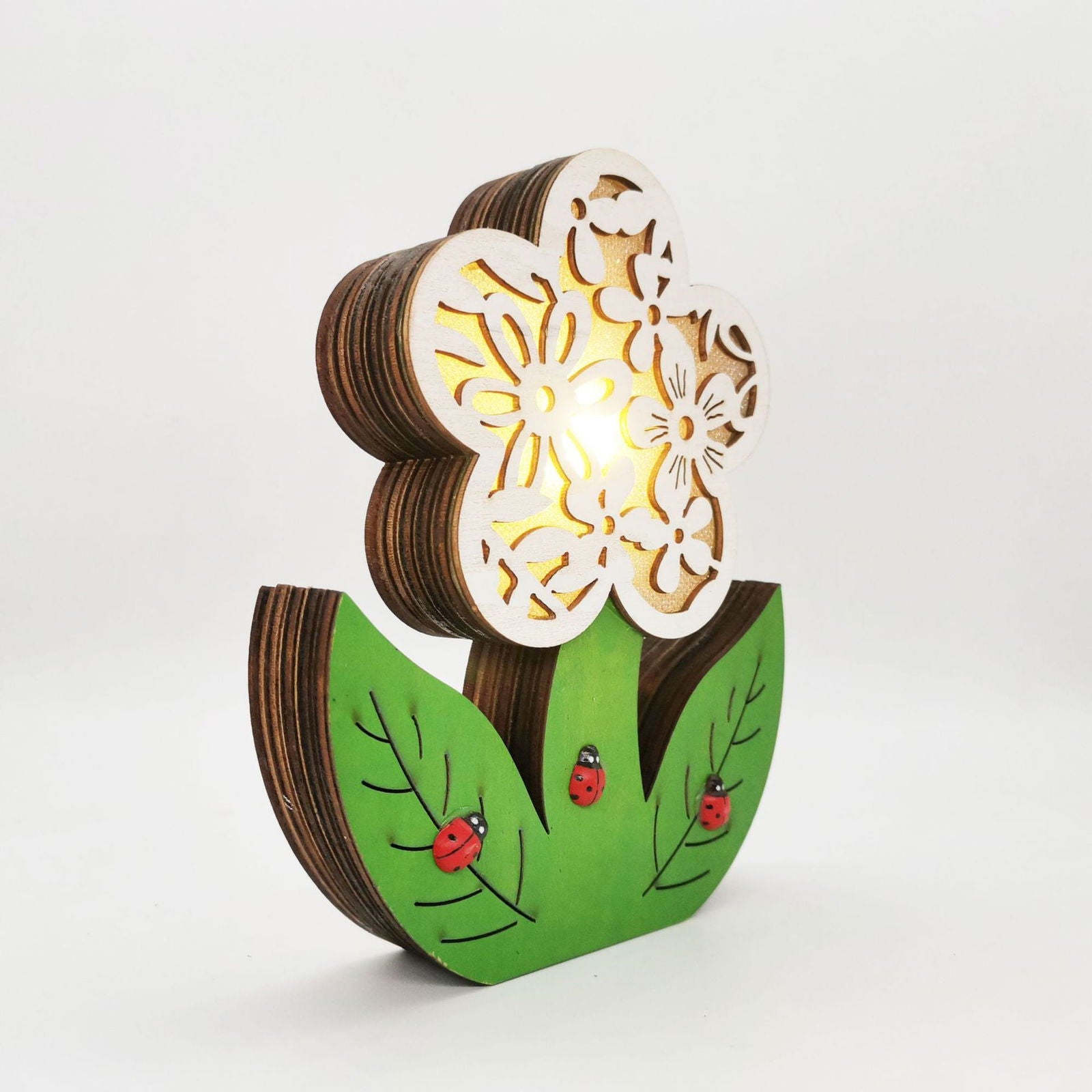 Wooden Flowers Lighting Creative Spring Painted Butterfly LED Craft Ornaments - DigiVirt