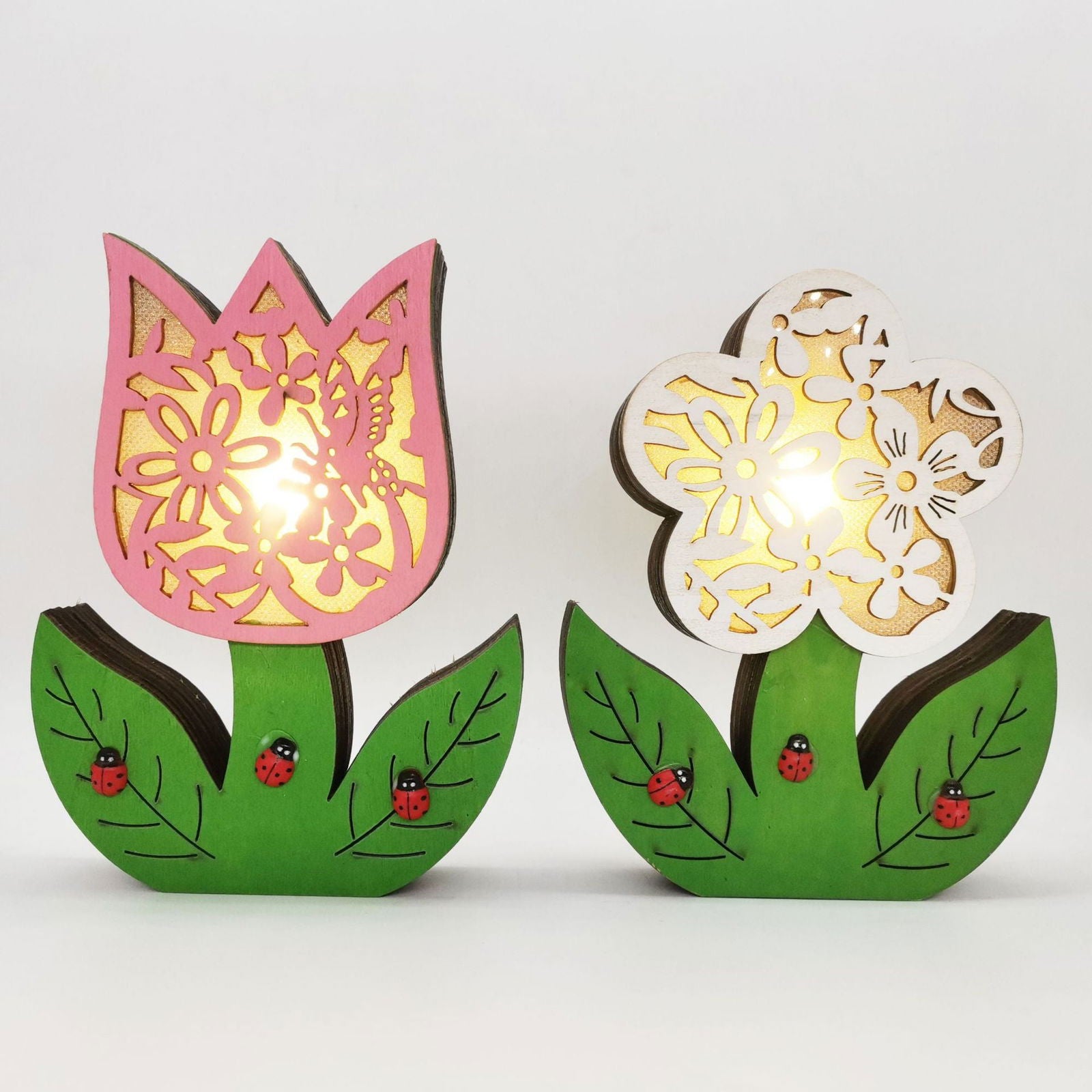 Wooden Flowers Lighting Creative Spring Painted Butterfly LED Craft Ornaments - DigiVirt
