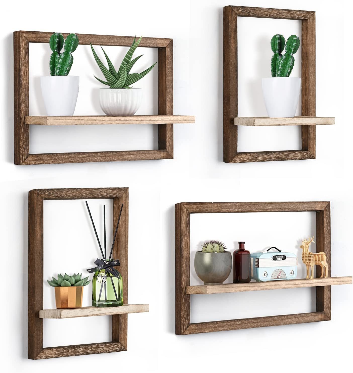 Wooden Photo Frame Wall Rack Creative Square Home Living Room Wall Rack Wooden Wall-mounted Rack - DigiVirt