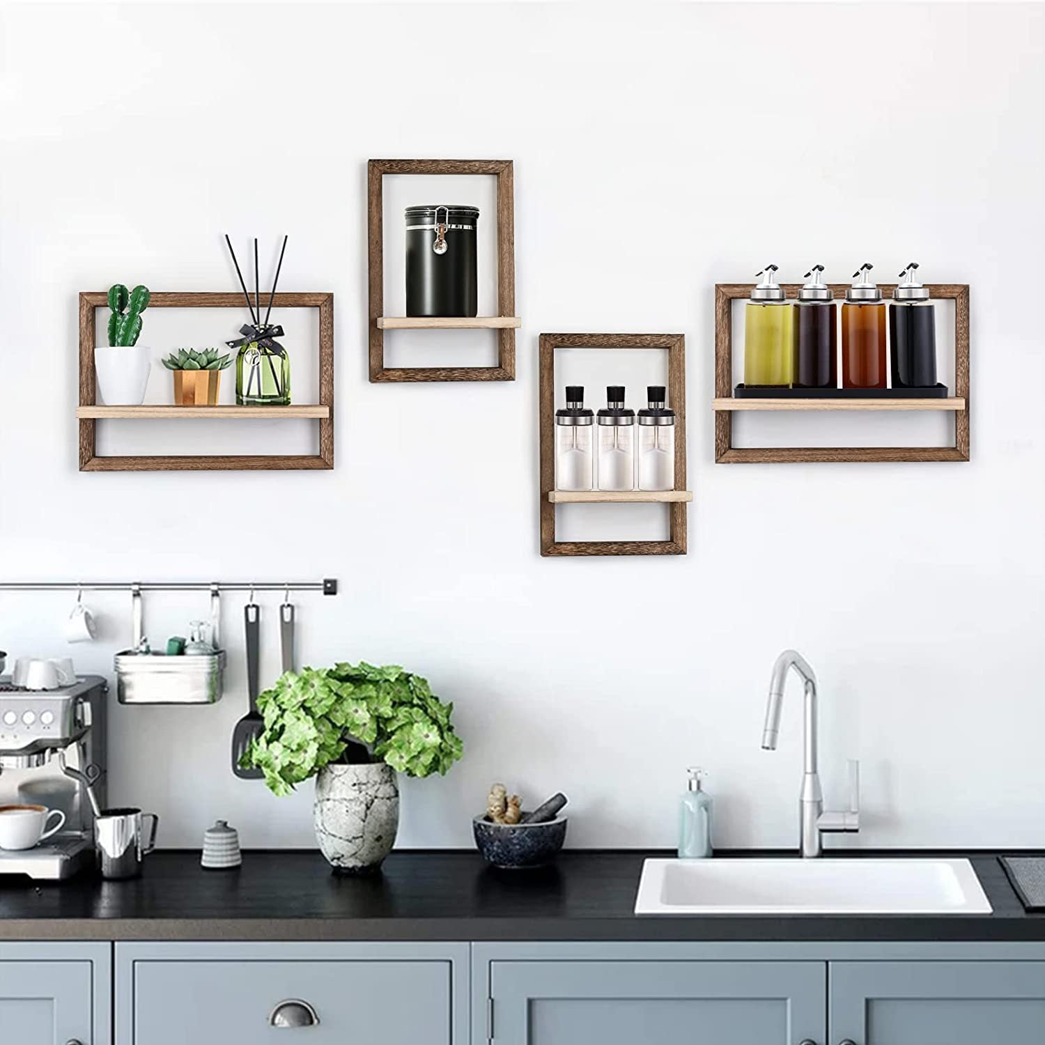 Wooden Photo Frame Wall Rack Creative Square Home Living Room Wall Rack Wooden Wall-mounted Rack - DigiVirt