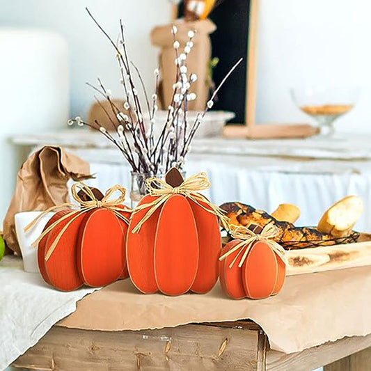 Wooden Pumpkin Ornaments Set of 3 Thanksgiving Queuing Color Decoration Autumn Simulation Tray Retro Exquisite Props - DigiVirt