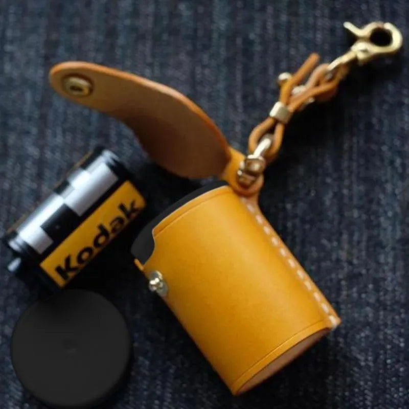 Yellow Digital Camera Accessories Camera PU Leather Film Bottle Case Film Storage Holster Key Chain - DigiVirt