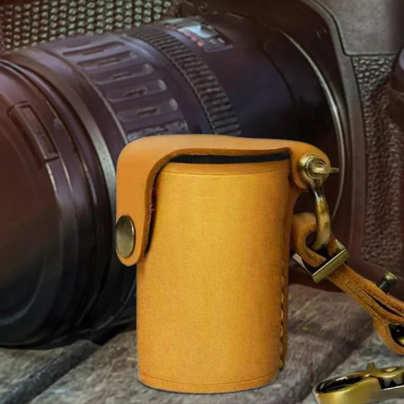 Yellow Digital Camera Accessories Camera PU Leather Film Bottle Case Film Storage Holster Key Chain - DigiVirt