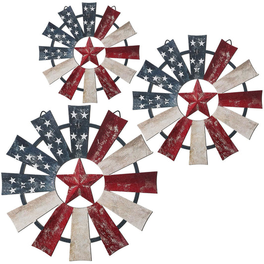 Yookeer 3 Pcs Wood Windmill Wall Decor Farmhouse Wall Decor Hanging Decoration Wooden Windmill Kitchen Decor Rustic Wall Decor Living Room Sculpture Art for Bedroom Nursery Home Decor(Patriotic) - DigiVirt