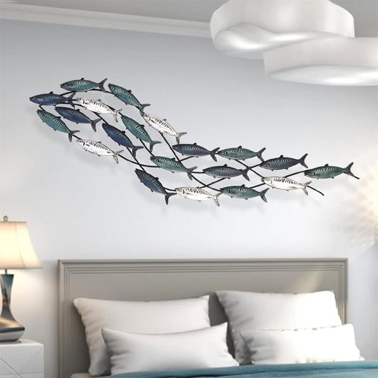 rcqeuiol Coastal Metal Fish Wall Decor, nautical fish Wall Décor,Large School of 20 Fish Wall Art,3D Fish Wall Sculpture, Perfect for Living Room,Bedroom Coastal,Nautical,Beach or Boat Decor - DigiVirt